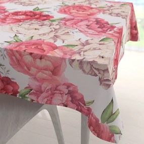 Biante Bavlnený štvorcový obrus Sandra SA-746 Veľké ružovo-béžové pivonky na bielom 130x130 cm