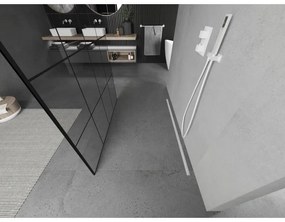 Mexen Kioto, priechodná sprchová zástena 130 x 200 cm, 8mm sklo číre/čierny vzor, 2x biela stabilizačná rozpera, 800-130-002-20-77