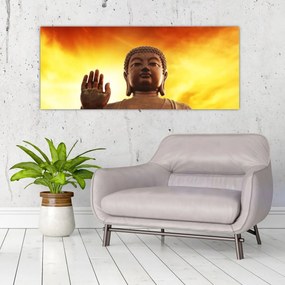 Obraz - Budha s červenožltým pozadím (120x50 cm)