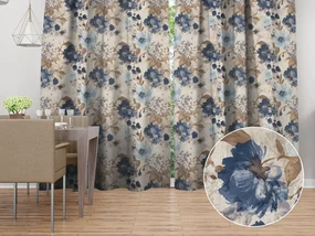 Biante Dekoračný záves Parma PM-113 Modré kvety na smotanovom 145x180 cm