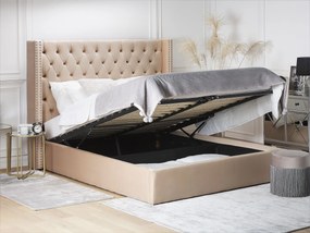 Zamatová posteľ s úložným priestorom 180 x 200 cm béžová LUBBON Beliani