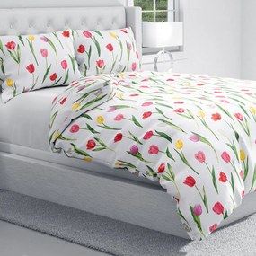 Biante Bavlnené posteľné obliečky Sandra SA-506 Tulipány na bielom Predĺžené 140x220 a 70x90 cm