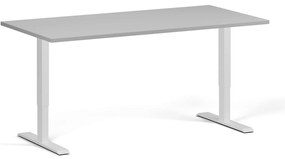 Výškovo nastaviteľný stôl, 160x80 cm, 2 motory, biela podnož, sivá