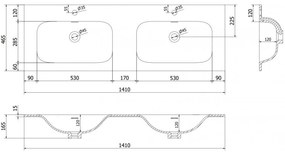 Mexen Vela, dvojumývadlo na zapustenie 141 x 46,5 cm, biela matná, 25231401D