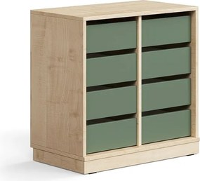 Úložná skrinka CASPER, 8 zásuviek, so soklom, breza/tmavozelená
