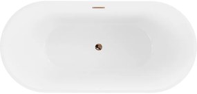 Mexen Luna, voľne stojaca vaňa 160 x 75 cm, biela, ružové zlato prepad, 52031607500-60