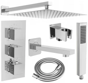 Mexen Cube DR02 podomietkový vaňový a sprchový set s hlavovou sprchou 25x25 cm (7v1), chrómová, 77503DR0225-00