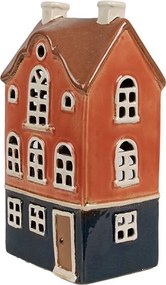 Oranžový keramický svietnik na čajovú sviečku domček Amster Village - 12*9*22 cm