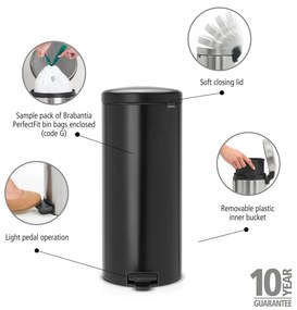 Matne čierny nášľapný oceľový odpadkový kôš 30 l NewIcon – Brabantia