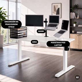 Elektrický stôl s nastaviteľnou výškou ergonomický biely,1600x800 mm: ARIA