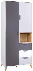 Skriňa Joker 2 80 Biely/Grafit/Šedá/Dub Lefkas