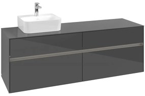 VILLEROY &amp; BOCH Collaro závesná skrinka pod umývadlo na dosku (umývadlo vľavo), 4 zásuvky, s LED osvetlením, 1600 x 500 x 548 mm, Glossy Grey, C105B0FP