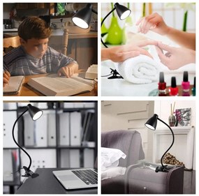 BERGE Andora LED stolná lampa s klipom 1xE27 čierna