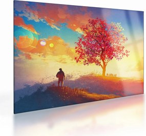 Sklenený obraz stromu na kopci (70x50 cm)