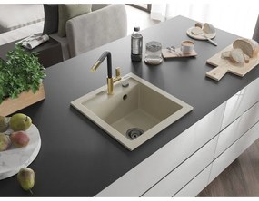Mexen Vito, 1-komorový granitový drez 490x520x210 mm a drezová batéria Flora, béžová, 6503-69-670401-57-B