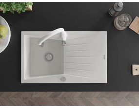 Mexen Cesar, 1-komorový granitový drez 775x470x190 mm a drezová batéria Savita, biela, 6514-20-672601-20