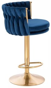 LuxuryForm DESIGN Barová stolička LYON VELUR na zlatom tanieri - modrá