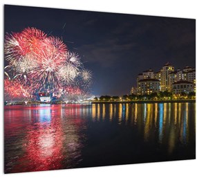 Sklenený obraz ohňostroja v Singapure (70x50 cm)