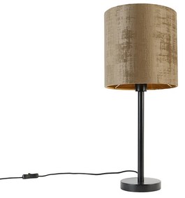 Moderná stolná lampa čierna s hnedým tienidlom 25 cm - Simplo