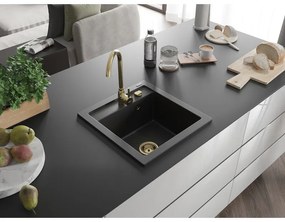 Mexen Vito, granitový drez 520x490x210 mm, 1-komorový, čierna so zlatým sifónom, 6503521000-77-G