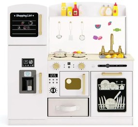 Detská kuchynka s príslušenstvom Kuchynka na hranie s tabuľou na písanie Výrobník zmrzliny Umývadlo Kuchynka na hranie biela