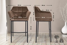 Barová stolička Damaso B - zamat, čierny 4-nohý rám - Hnedá