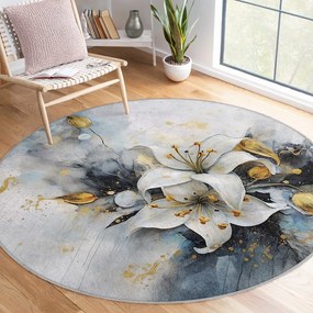 Modro-sivý prateľný okrúhly koberec ø 120 cm Golden Lilly – Mila Home