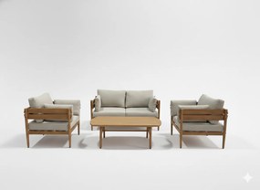 Garden Line Hliníkový nábytkový set „PODGORICA“ (pohovka + 2 kreslá + stôl) hnedá + béžové vankúše