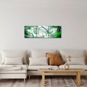 Zelený abstraktný obraz (s hodinami) (90x30 cm)