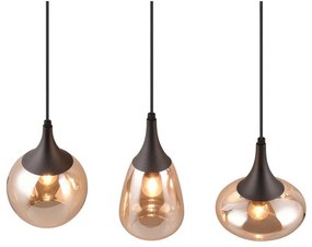 Čierno-oranžové závesné svietidlo so skleneným tienidlom Lumina – Trio