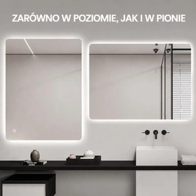 Erga Kalami, bezrámové LED zrkadlo s vyhrievaním a dotykovým ovládaním, 80 × 60 cm, ERG-YKA-MR.KALAMI-60X80