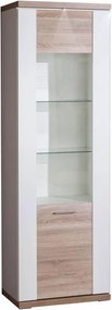 Vysoká vitrína Caracas typ 01, dub/biely lesk, s osvetlením
