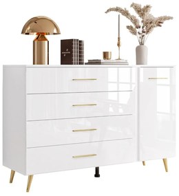 KOMODA MARION III BIELA VYSOKÝ LESK LED + ZLATÉ NOŽIČKY