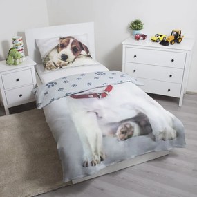 Sivé bavlnené detské obliečky na jednolôžko 140x200 cm Dog – Jerry Fabrics
