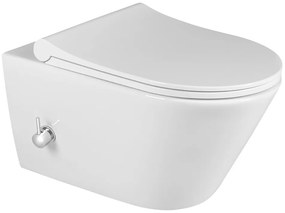 Sapho Sapho, AVVA PORTO závesná WC misa Rimless, integrovaná batéria a bidetová spŕška 35,5x53 cm, biela, 100315