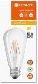 LED Edison E27 ST64 5,8W = 60W 806lm 4000K Neutrálne 300° CRI90 Stmievateľné vlákno LEDVANCE Superior