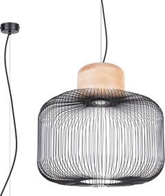 Závesné svietidlo Gabbia, 1x čierne drôtené tienidlo, drevo, (fi 55cm)