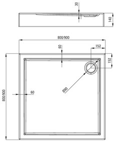 Deante Jasmin Plus, štvorcová akrylátová vanička 90x90x14 cm, hĺbka 3cm, technológia Solid, biela, KTJ_041B