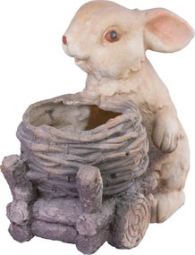 Dekorácia MagicHome Gecco, Zajačik s vozíkom, magnesia, 34x19x39 cm