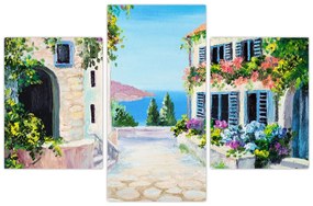Obraz - Grécka ulička, olejomaľba (90x60 cm)