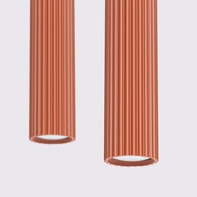 Závesné svietidlo Karbon, 2x okrovo červené kovové tienidlo