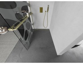 Mexen Kioto+ L, sprchová zástena Walk-In s poličkou a vešiakom 90 x 200 cm, 8mm číre sklo biely vzor, zlatý matný profil, 800-090-123-55-97