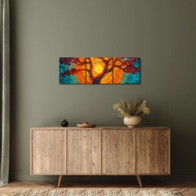 Obraz - Strom života a slnko v mozaike (s hodinami) (90x30 cm)