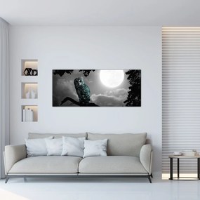 Obraz - Nočná sova, modrá (120x50 cm)