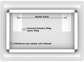 LED zrkadlo Latitudine 70x50cm studená biela - diaľkový ovládač Farba diaľkového ovládača: Čierna