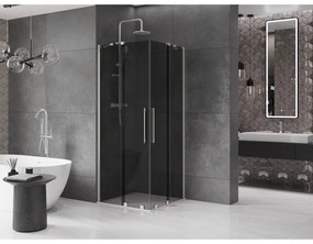 Mexen Velar Duo, sprchový kút s posuvnými dverami 90 x 90 cm, 8mm šedé sklo, brúsená oceľ, 871-090-090-42-97