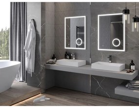 Mexen Kala, LED kúpeľňové zrkadlo s podsvietením a kozmetickým zrkadlom 60 x 80 cm, 6000K, ochrana proti zahmlievaniu, 9820-060-080-611-00
