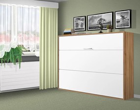 Nabytekmorava Sklápacia posteľ VS1056, 200x140cm farba lamina: orech/biele dvere, Varianta dverí: lesklé