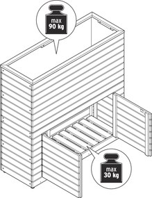 Oddeľovacia stena s kvetináčmi »Tinus« s odkladacím priestorom
