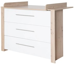 Nízka detská komoda v dekore duba s prebaľovacím pultom v bielo-prírodnej farbe 112x98 cm – Roba